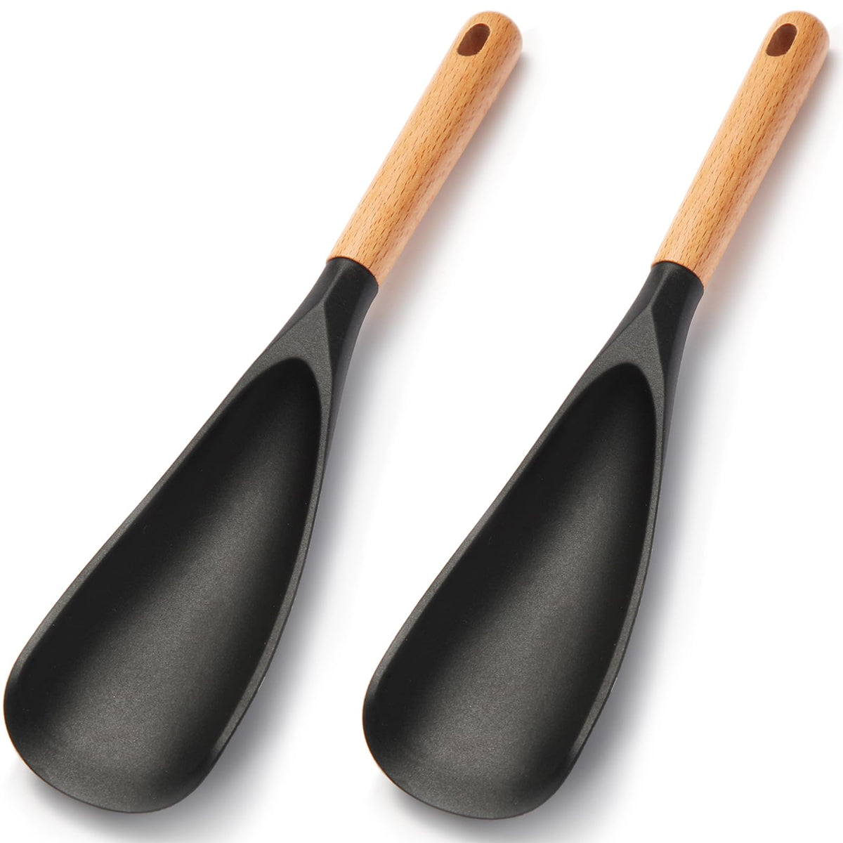 Kunovo two-pack silicone cooking spoons with wooden handles for safe nonstick cooking.