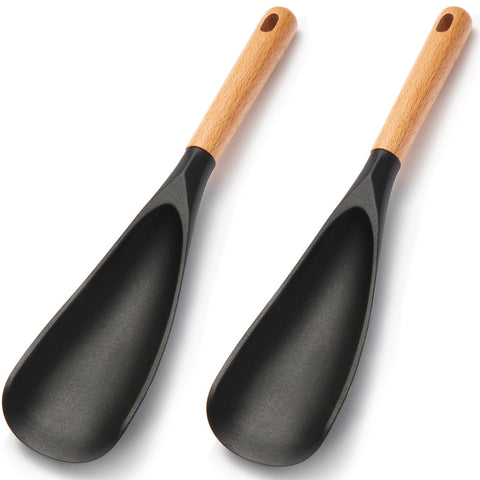 Kunovo two-pack silicone cooking spoons with wooden handles for safe nonstick cooking.