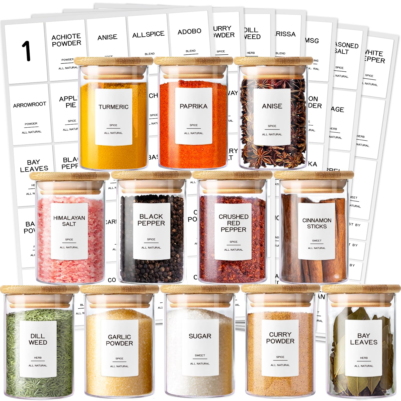 Kuocodall glass spice jars with bamboo lids for airtight freshness and easy selection