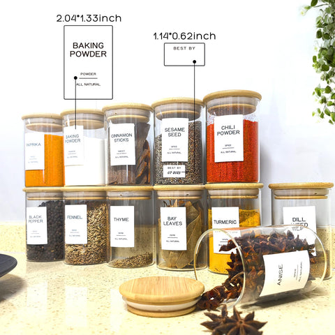 Display of 201 labels including spice names and expiration dates