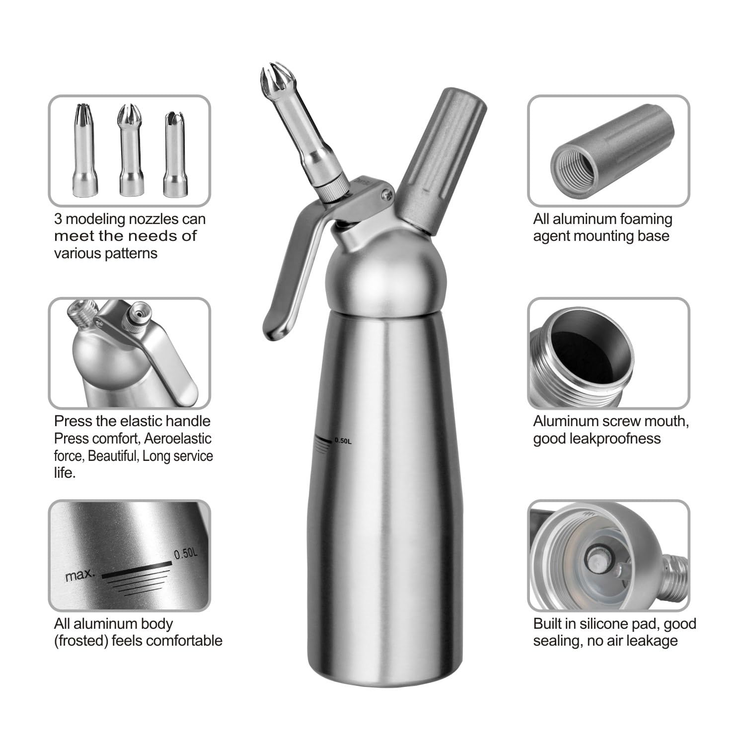 Kupadio nozzle set for whipped cream dispenser enables versatile topping designs.