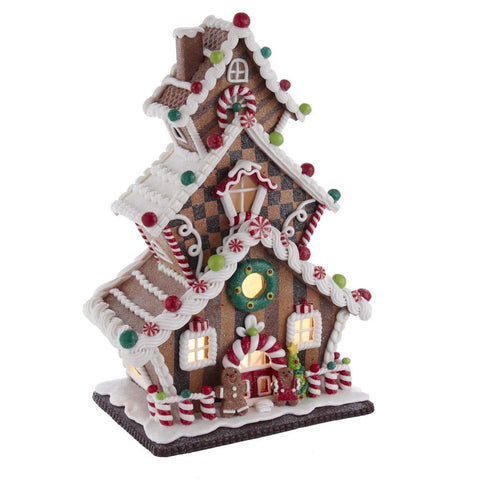 Icing and candy roof accents on Kurt S. Adler gingerbread house.