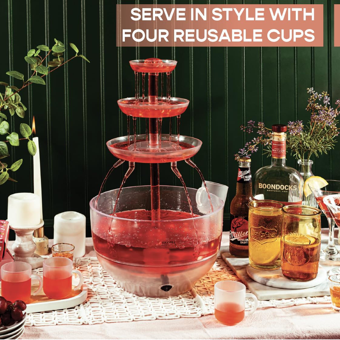 Kusini Drink Fountain 1-5 gallon capacity accommodates large batches of beverages.
