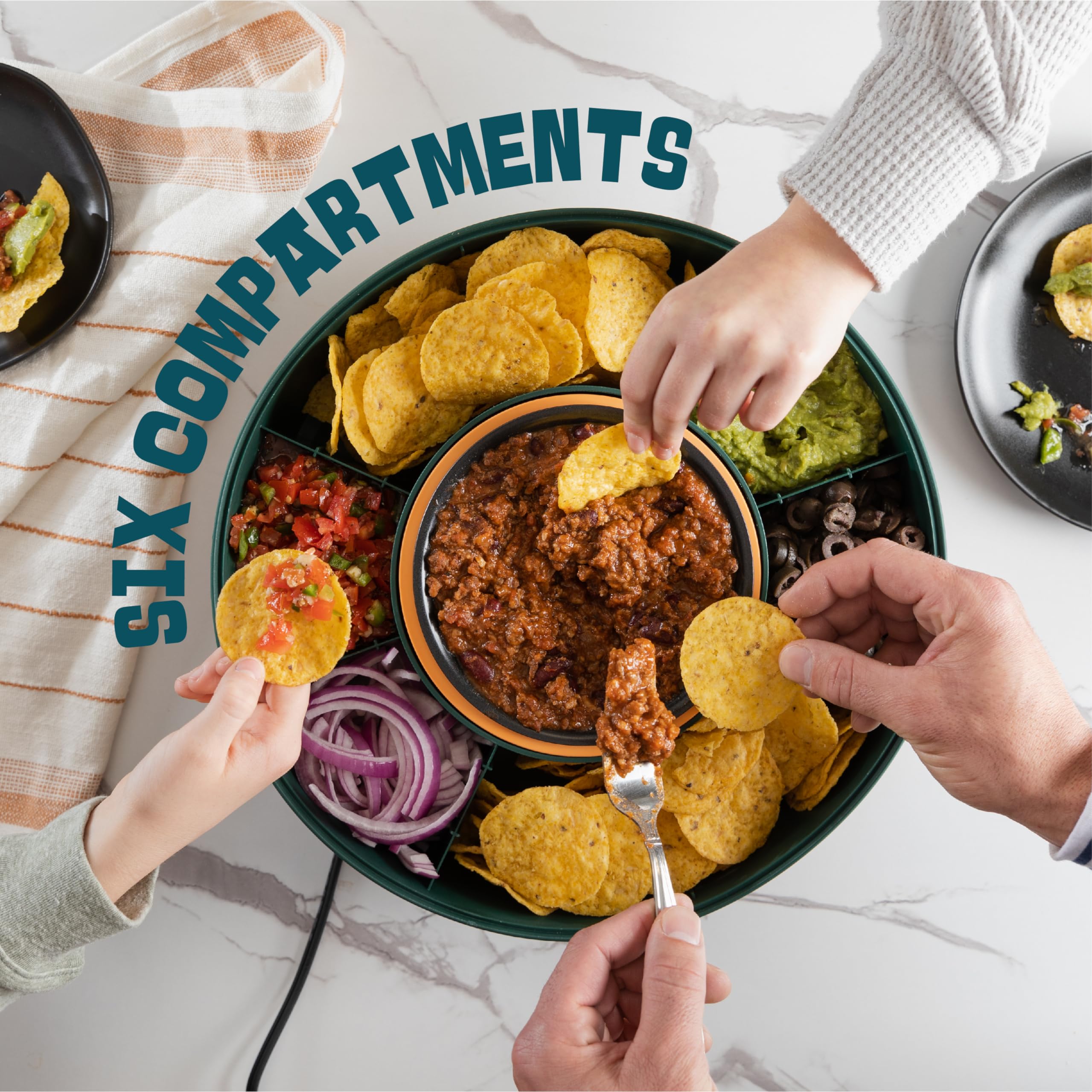 Kusini Taco Tuesday Kit detachable Lazy Susan tray enables flexible sharing.