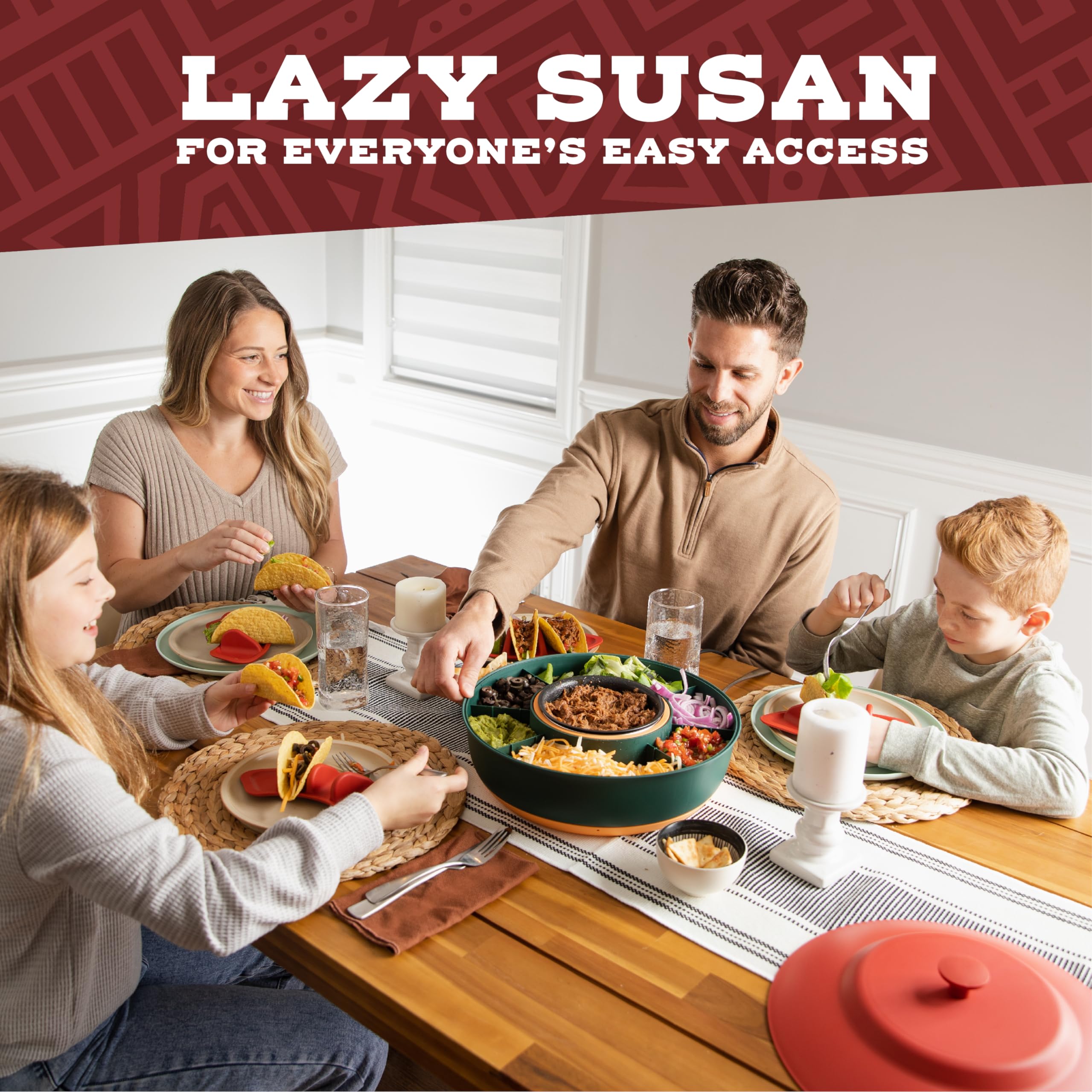Kusini Taco Tuesday Kit warming pot ensures hot fillings for refills.