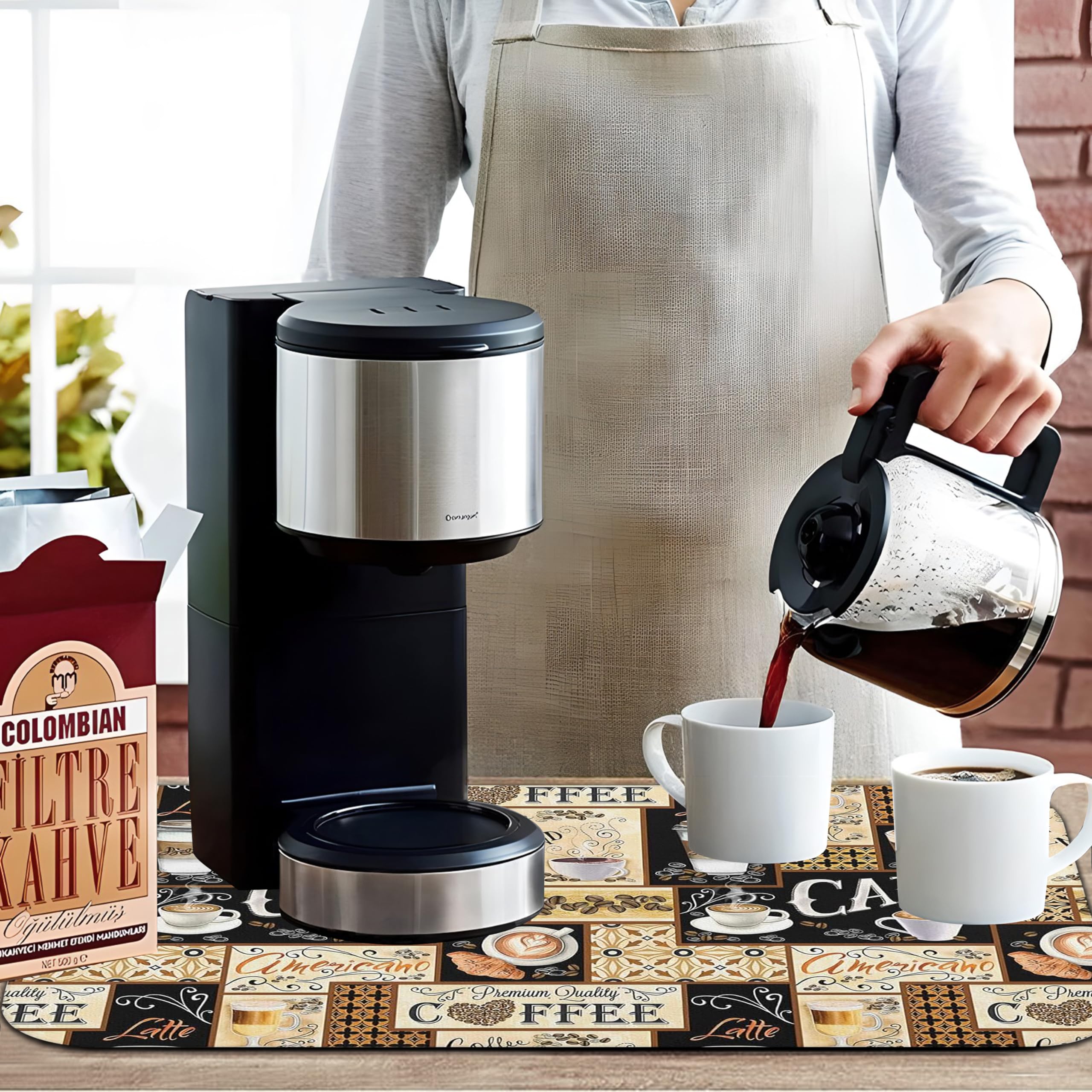 Kuyig Home Fun Coffee Mat waterproof base shields surfaces from moisture during brewing