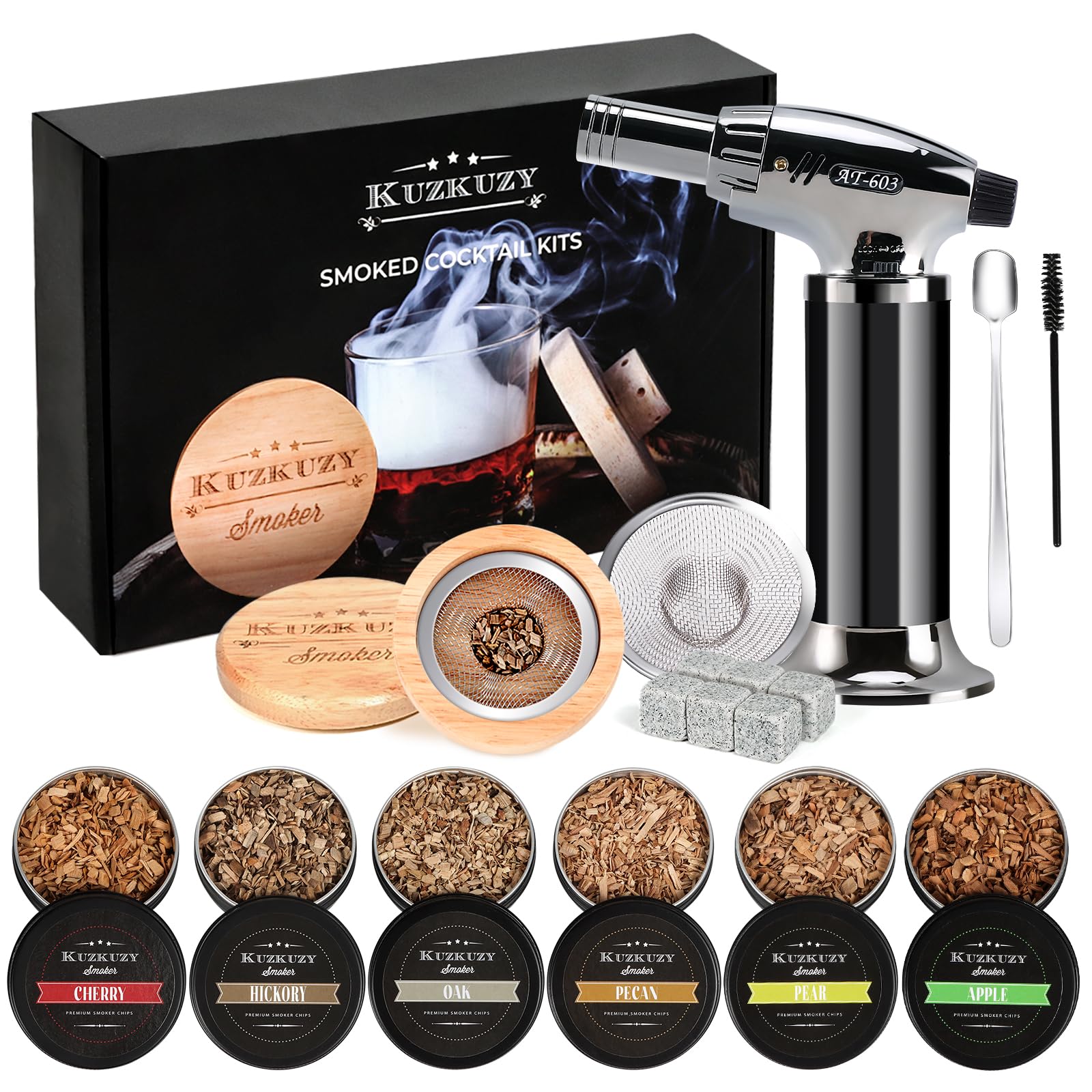 KUZKUZY cocktail smoker kit with torch setup for dramatic home smoking.