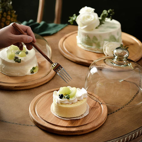 KVMORZE mini cake tray with glass cover ideal for small desserts at gatherings