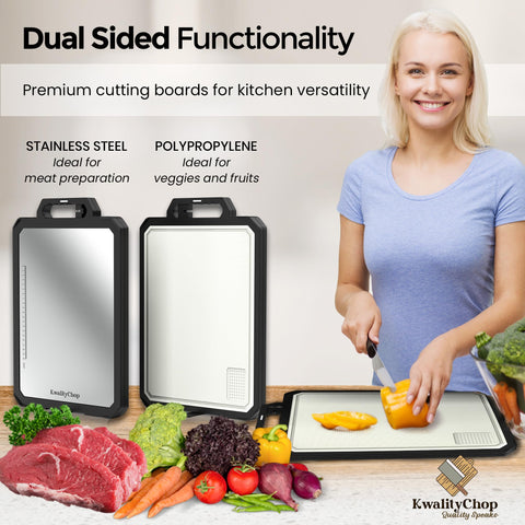 KwalityChop garlic grinder integrated into the board for easy flavor prep.