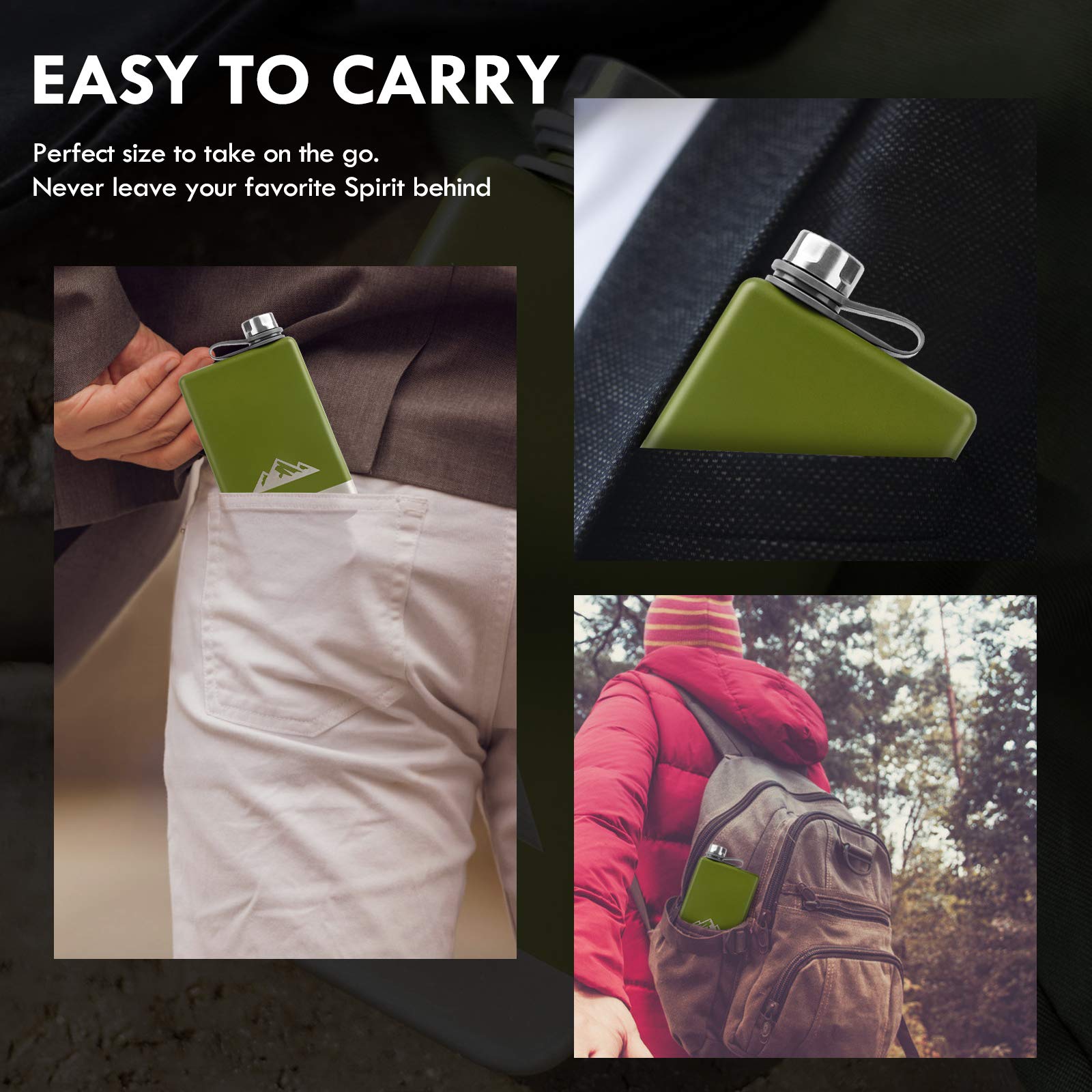 KWANITHINK Outdoor green flask 8oz, rugged design for hiking and camping
