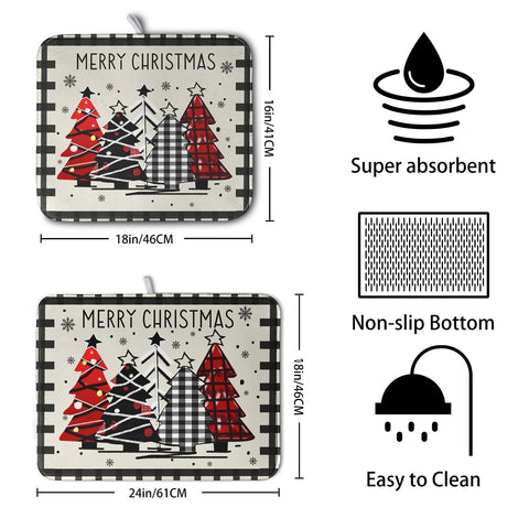 Kwlegh buffalo plaid dish mat on counter provides non-slip protection.