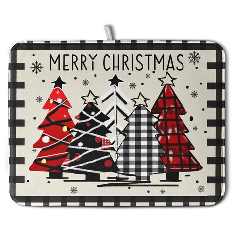 Kwlegh Christmas Trees dish mat with tree print for efficient air drying.