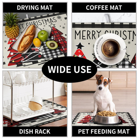 Kwlegh Christmas Trees mat adds festive kitchen decor.