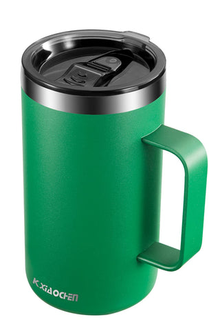 KXIAOCHEN 20oz emerald insulated mug with lid keeps beverages hot on the go.