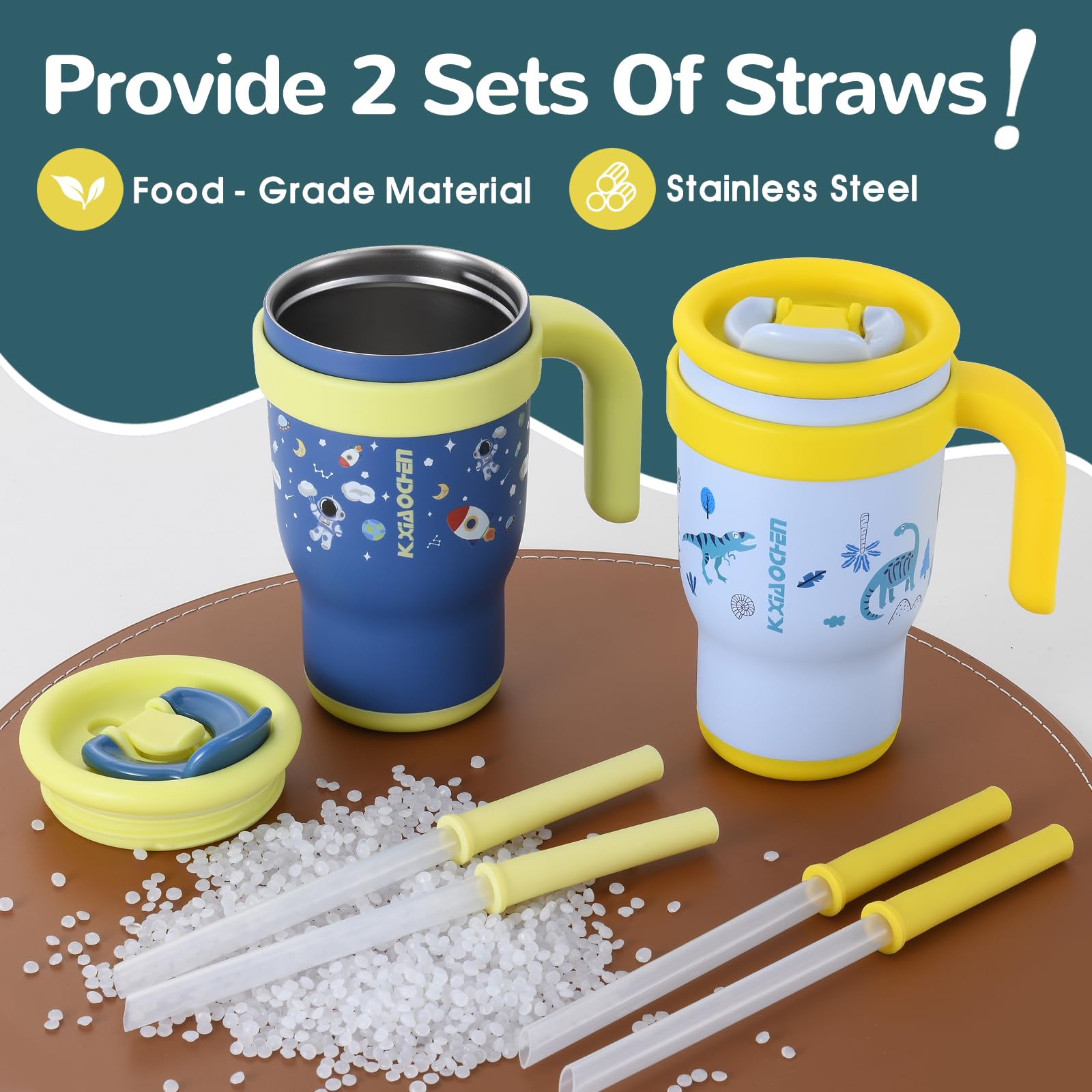 KXIAOCHEN kid-friendly handle 14oz tumbler for easy gripping.