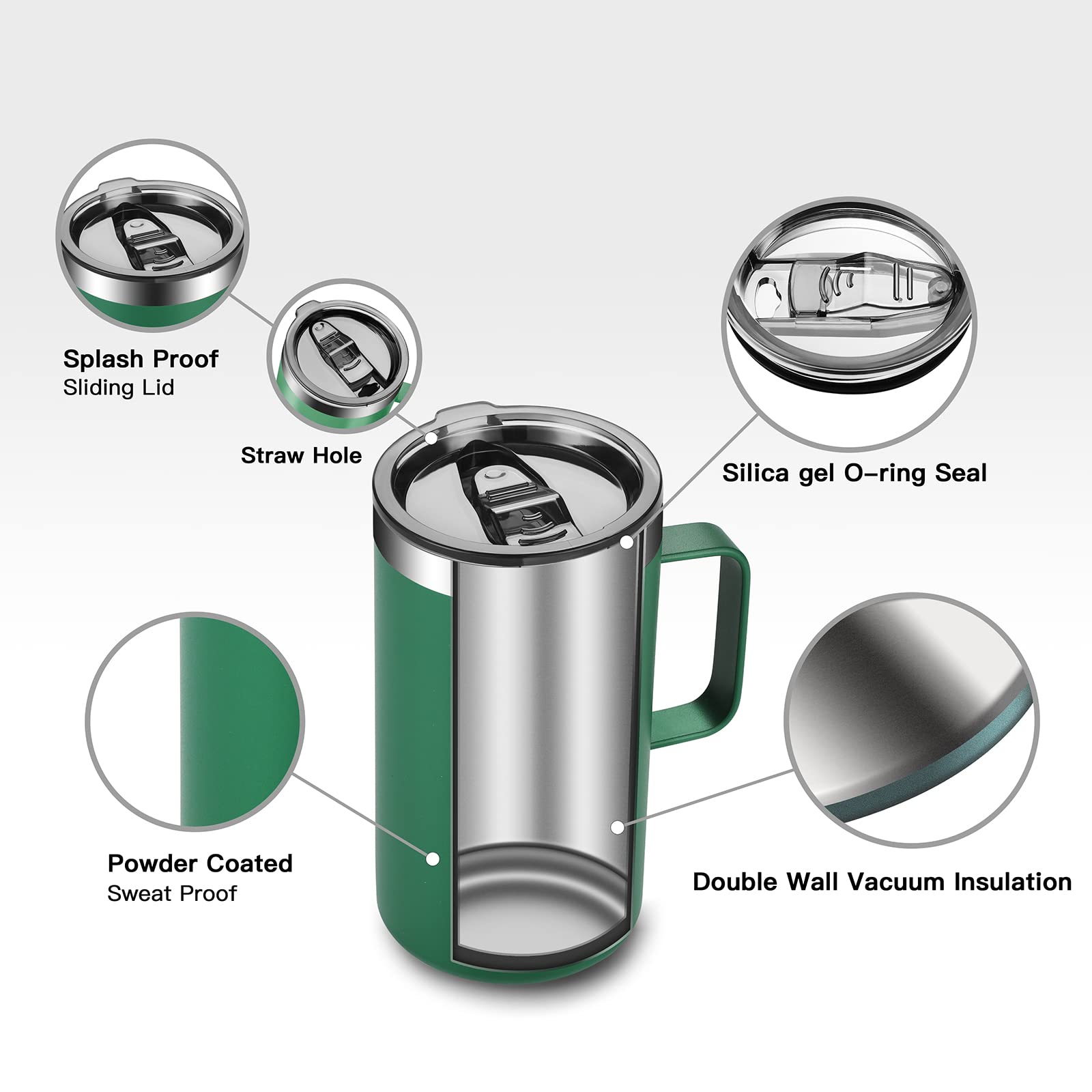 KXIAOCHEN stainless-steel mug with non-slip handle for steady grip outdoors.