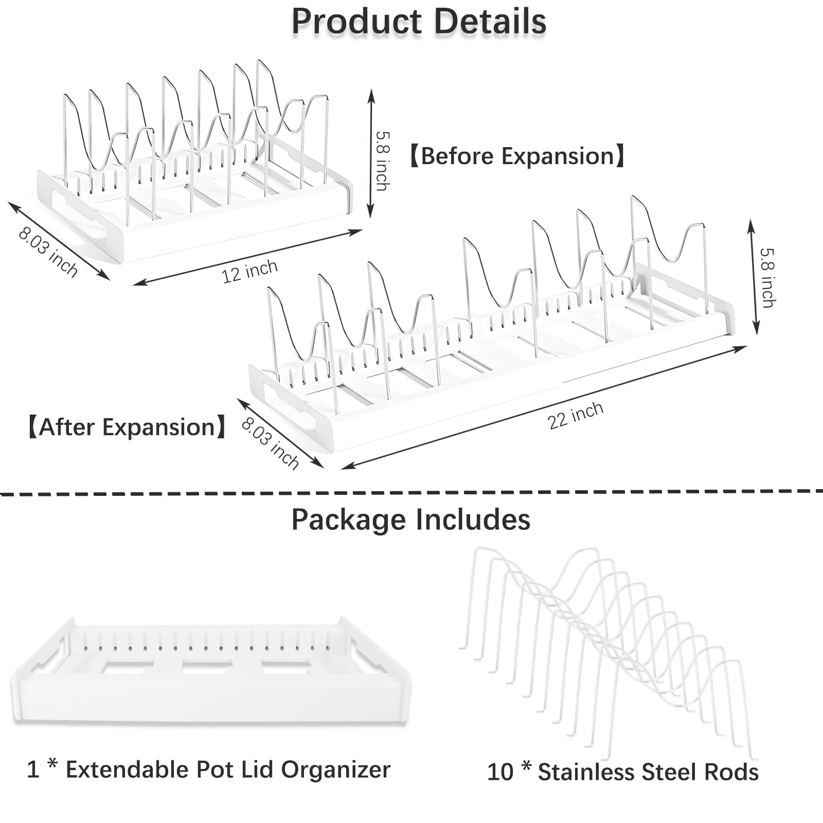 KXSGKRR organizer stores bakeware, cutting boards, lids neatly.
