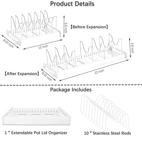 KXSGKRR organizer stores bakeware, cutting boards, lids neatly.