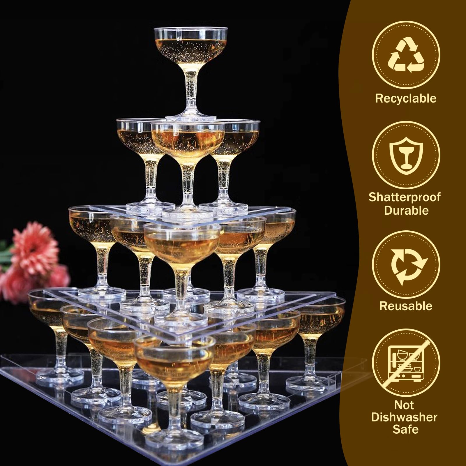 KYAPCK bottom grooves stabilize glasses for steady champagne towers