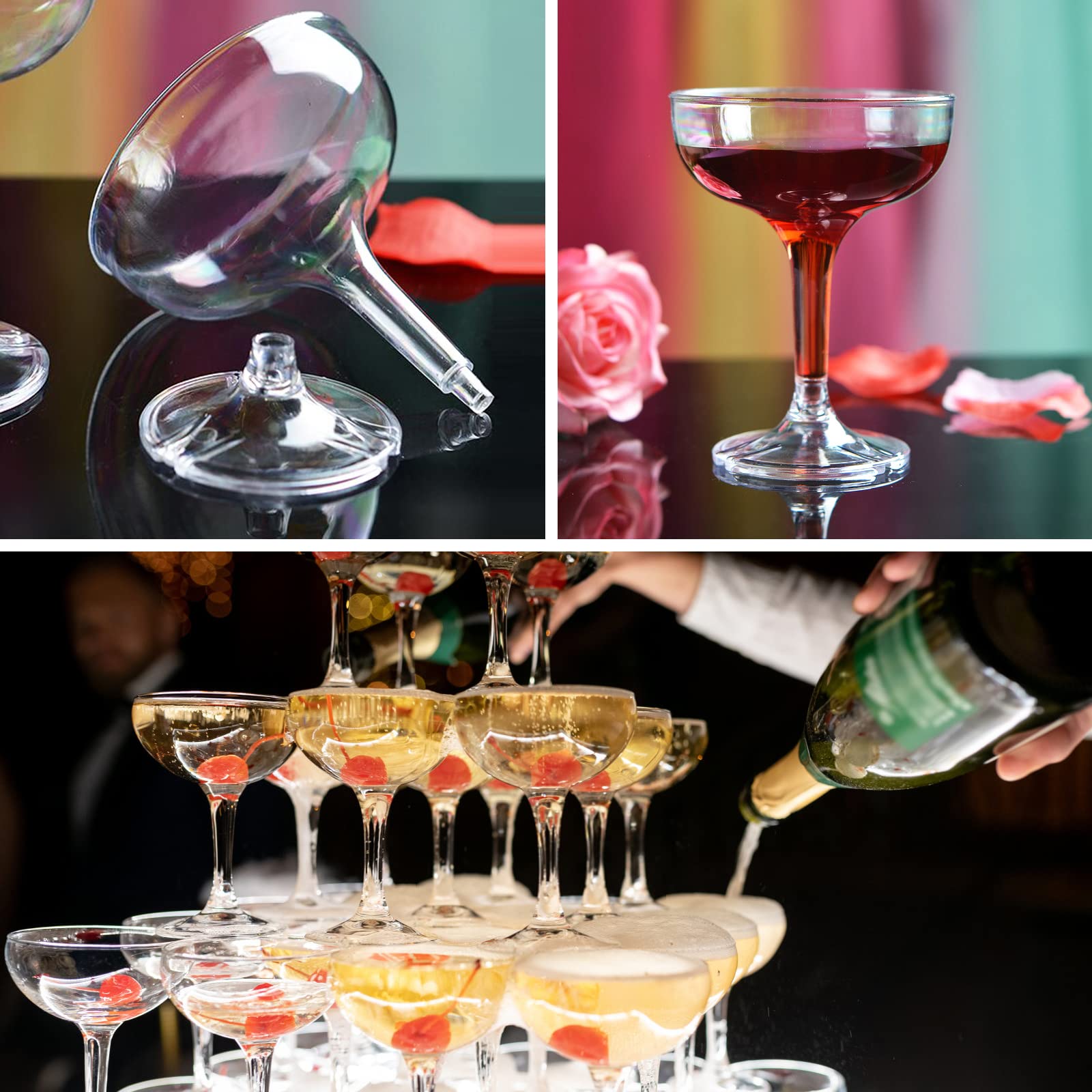 KYAPCK wedding party setup with clear champagne coupe glasses