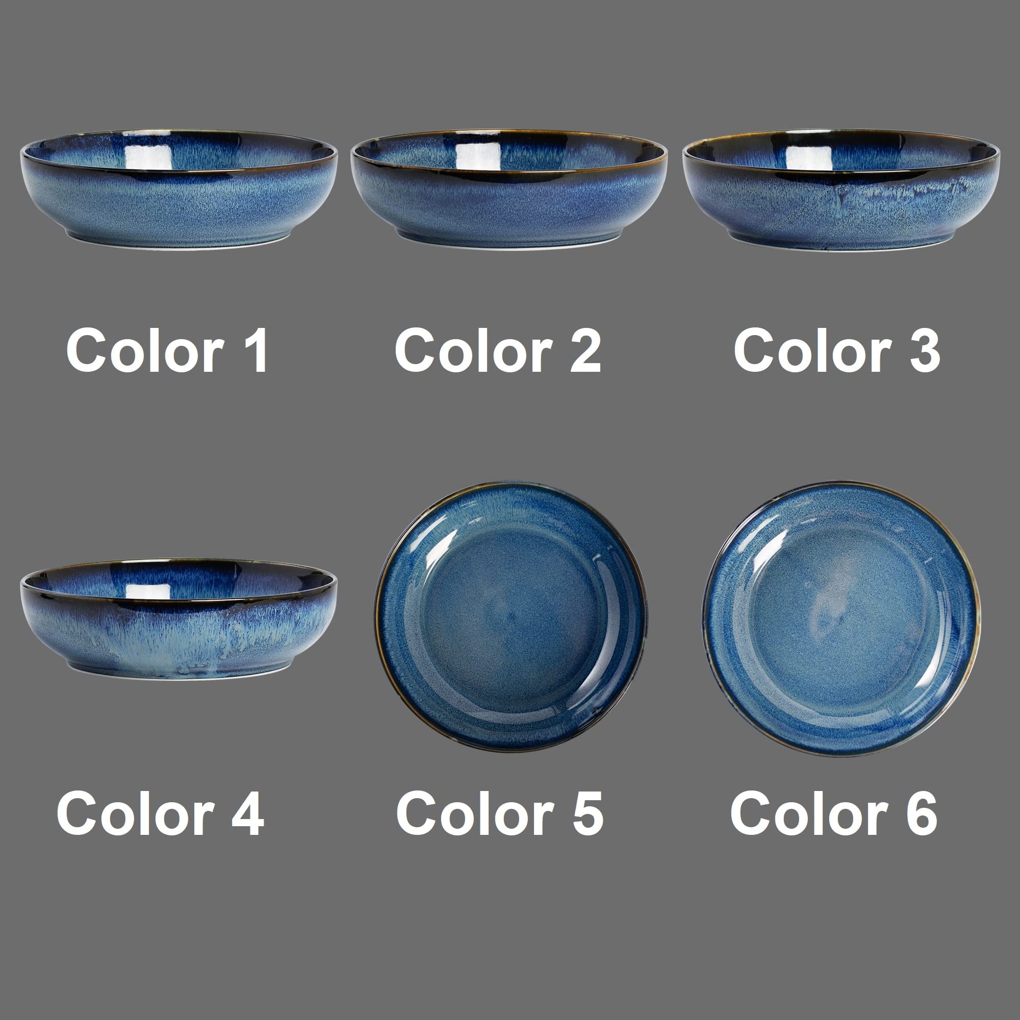 Close-up of reactive glaze on KYBSCZ bowls, each unique