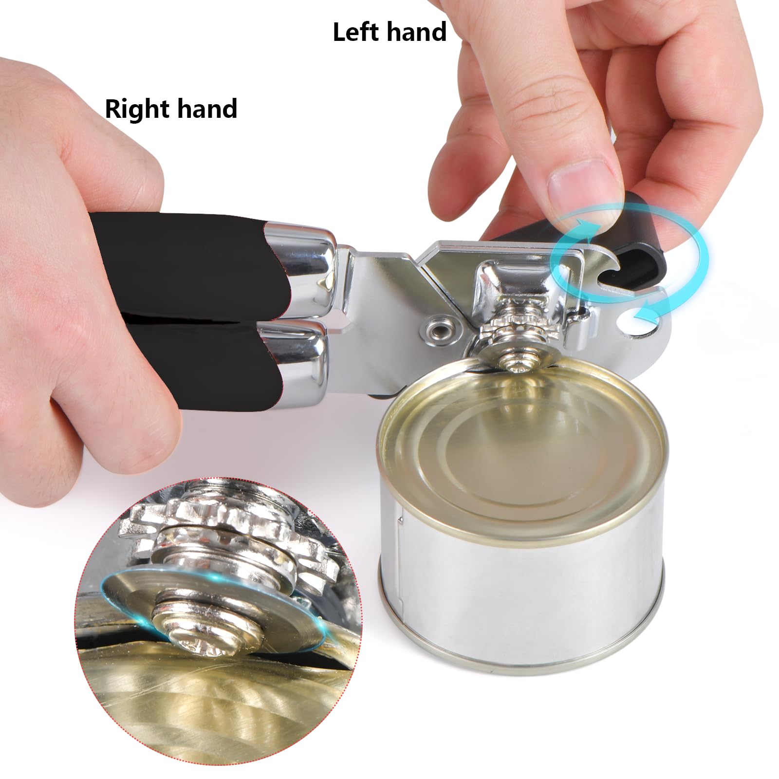 KYDLLF left-handed can opener in use with left-hand grip.