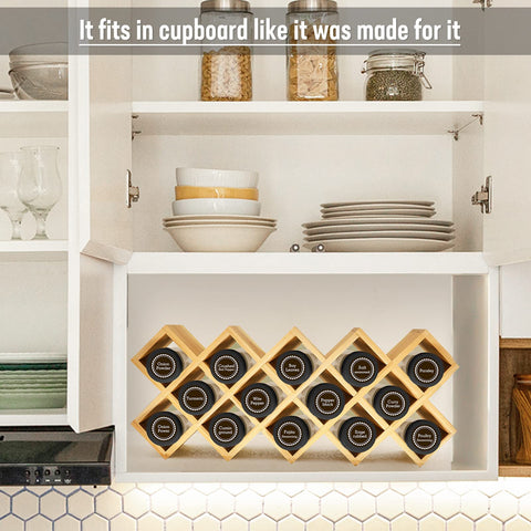Kylinbigda bamboo spice rack in cabinet demonstrates versatile kitchen storage.