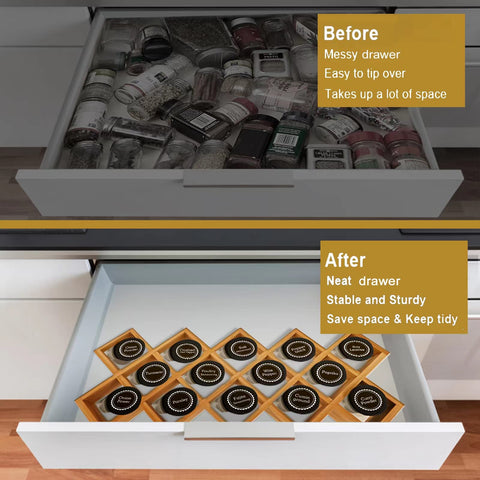 Kylinbigda bamboo spice rack kitchen organization keeps spices within reach.