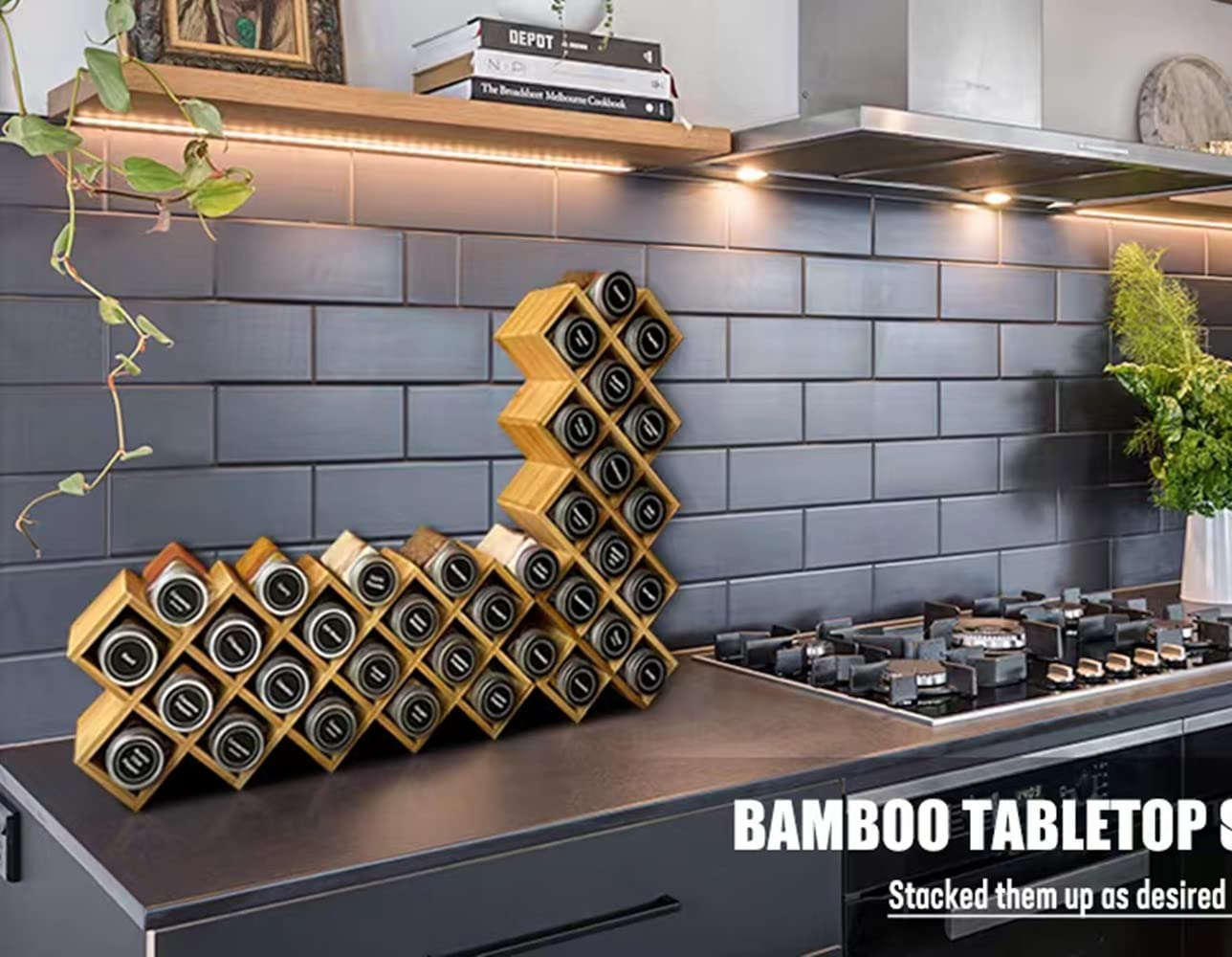 Kylinbigda diamond-look rack on counter enhances kitchen aesthetics and order.