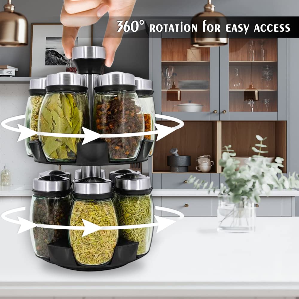 Kylinbigda rotating spice holder top view shows easy-grip jars