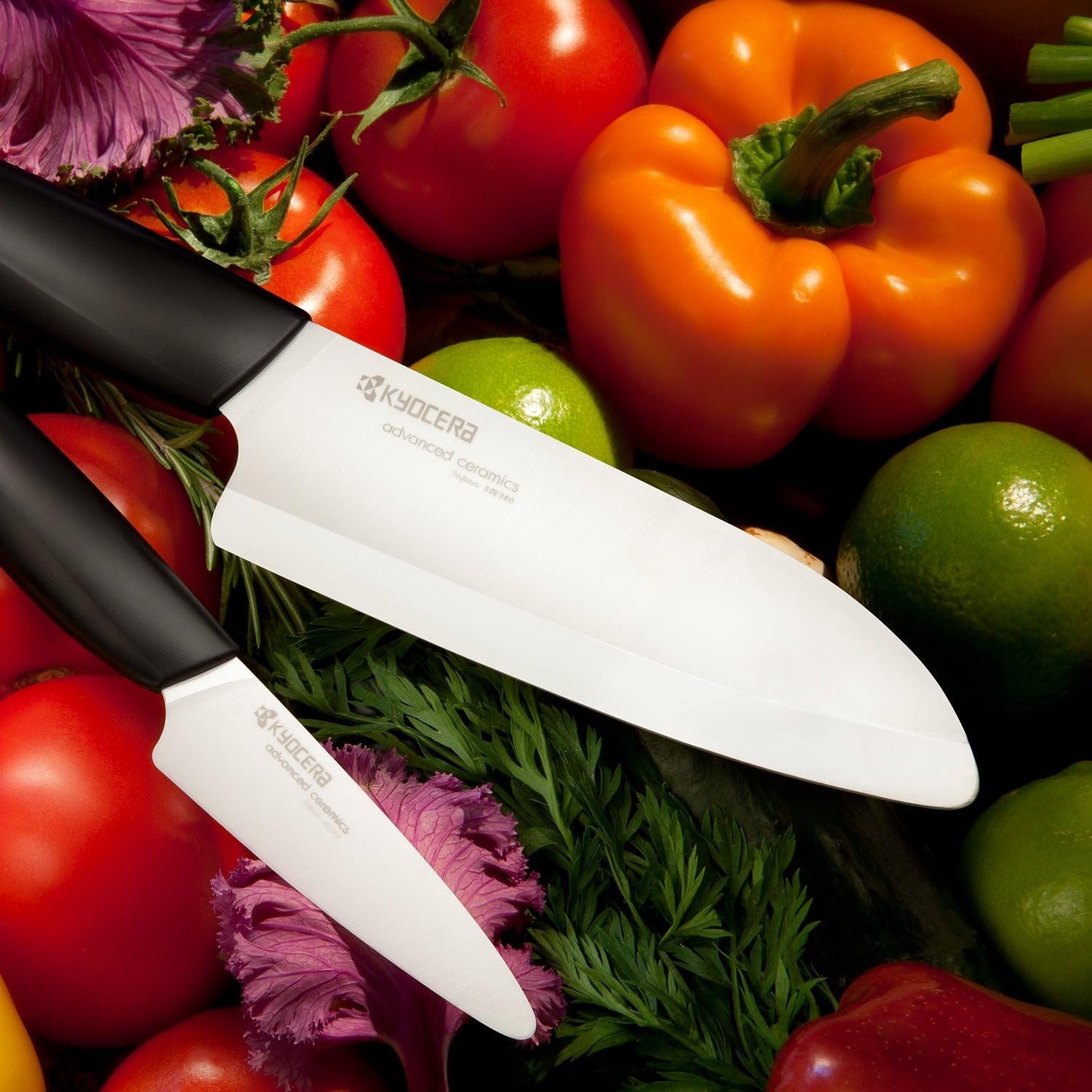 Kyocera FK-140-WH Santoku handle offers comfortable grip for steady cutting