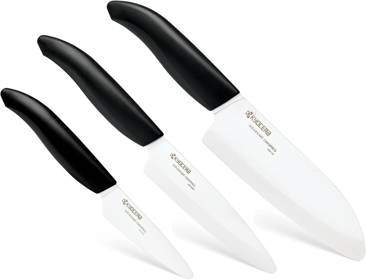 KYOCERA FK-3PC BK Santoku 5.5-inch knife for precise slicing of fruits and vegetables.