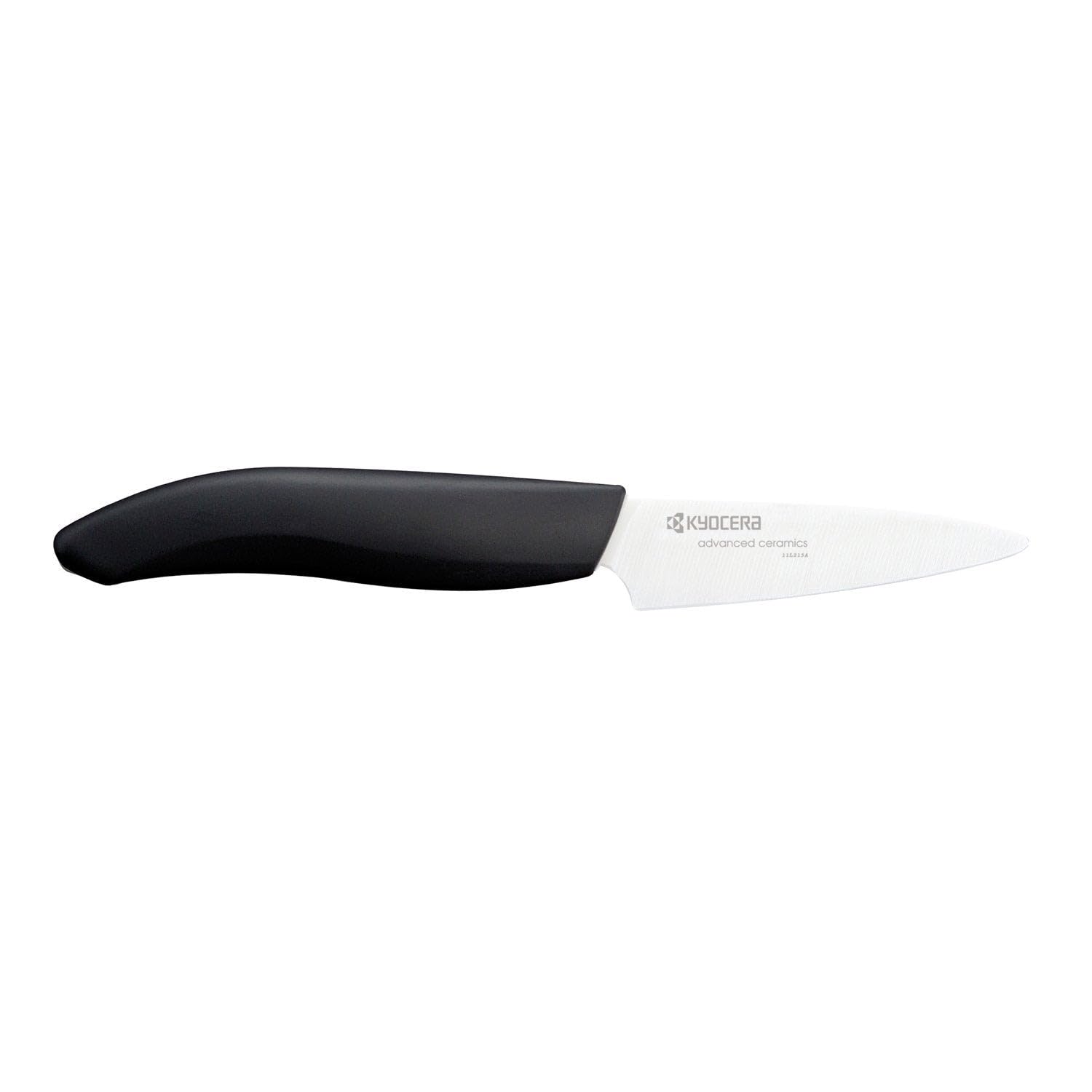 KYOCERA Revolution 3-inch paring knife with white blade and black handle for precise peeling