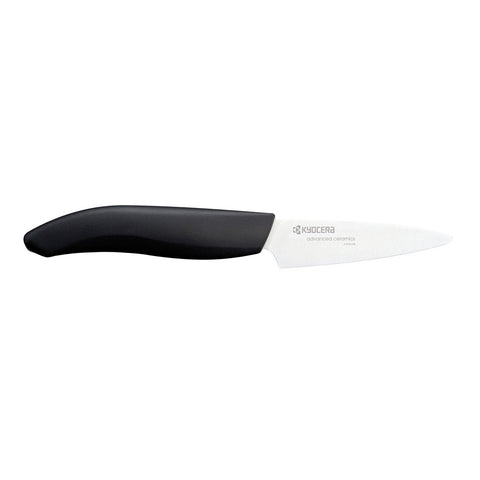 KYOCERA Revolution 3-inch paring knife with white blade and black handle for precise peeling
