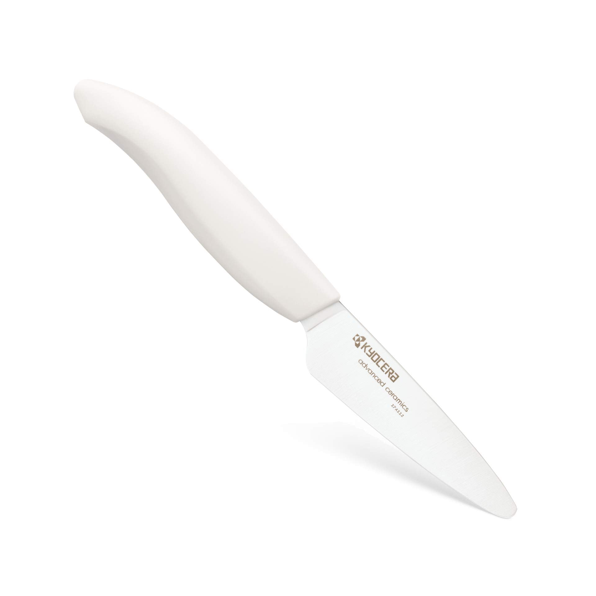Kyocera Revolution 3in paring knife with white handle for precise peeling.