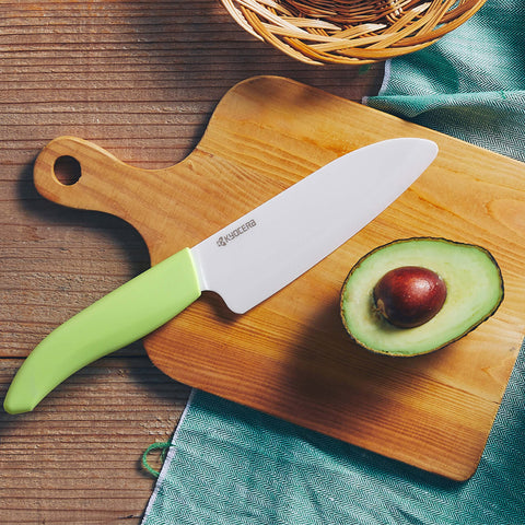 KYOCERA Revolution kitchen set on display with green handles