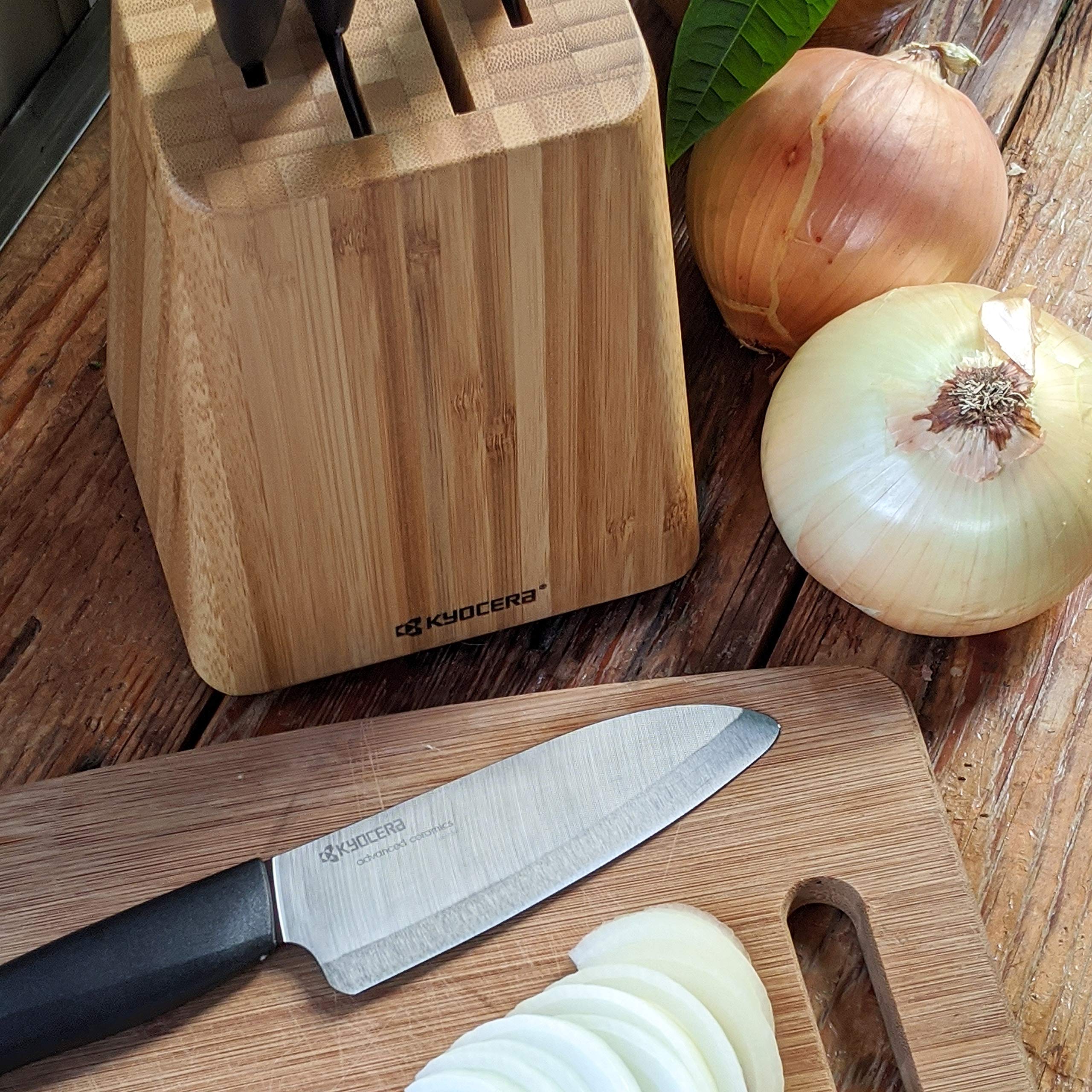 Kyocera Revolution Santoku prepared for boneless meats with easy cleanup