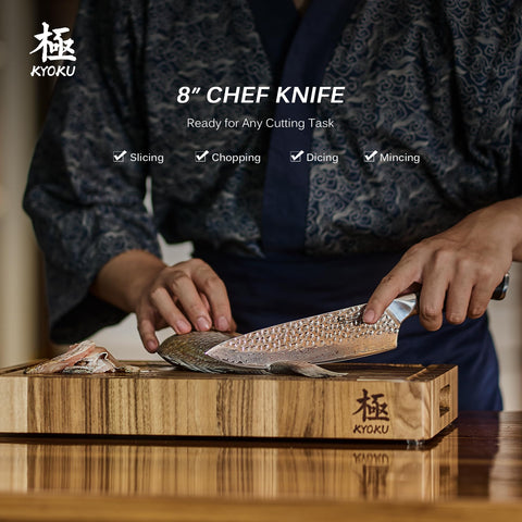 KYOKU knife in protective sheath keeps blade safe and clean
