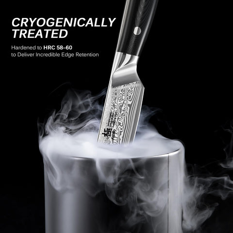 KYOKU knife G10 handle close-up, heat and moisture resistant grip.