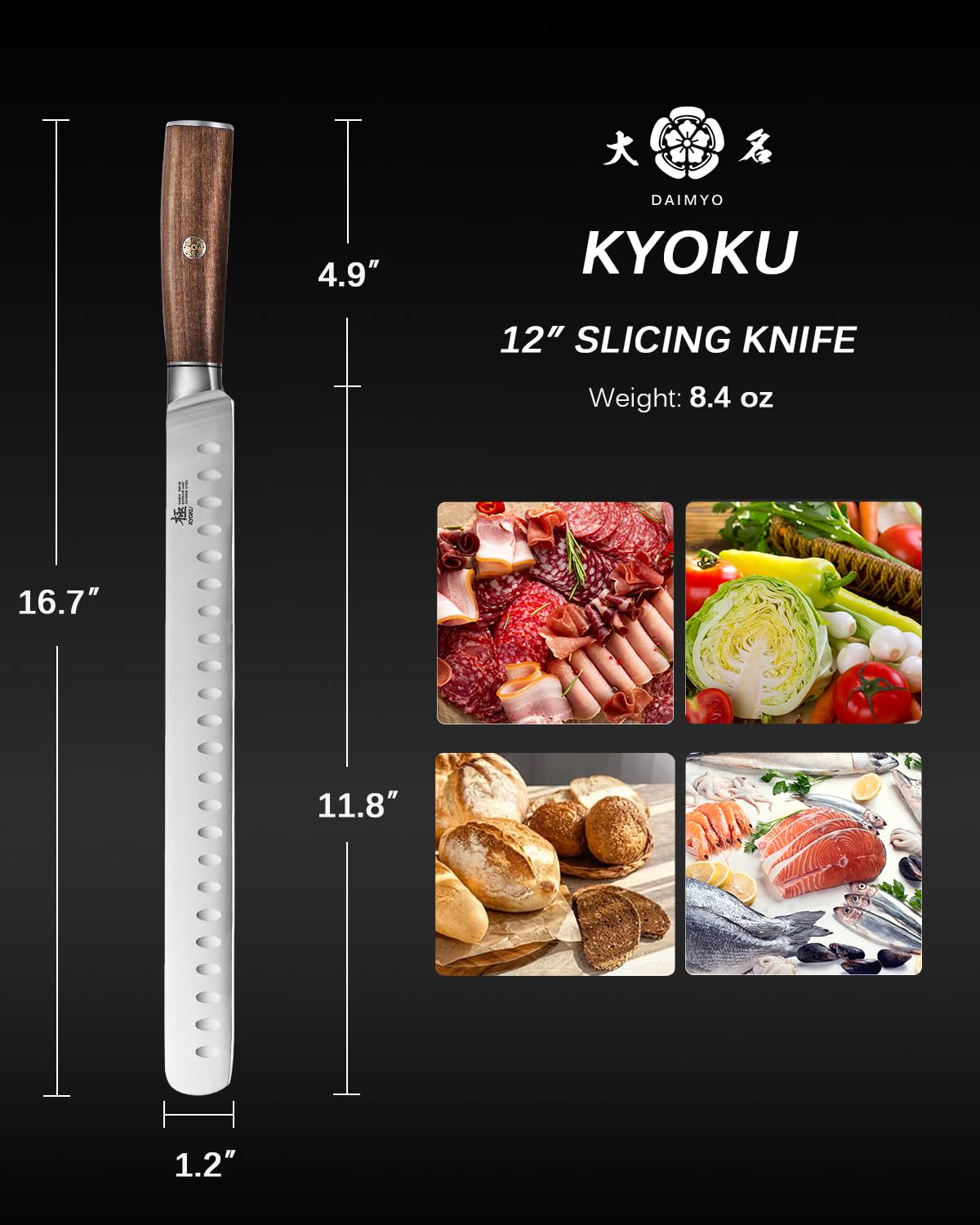 KYOKU Daimyo 12in slicing knife carving in action