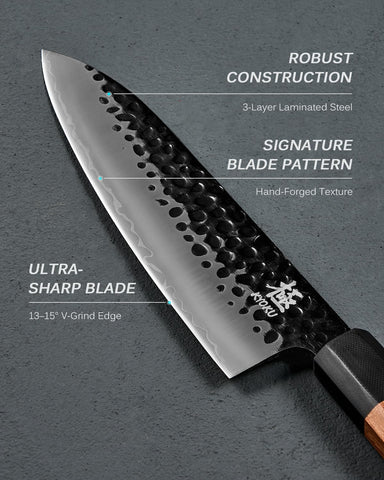 KYOKU Kage 8-inch knife edge close-up reveals razor sharpness for slicing