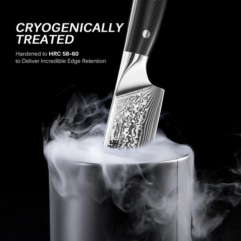 KYOKU Kiritsuke fiberglass handle with mosaic pin emphasizing durability