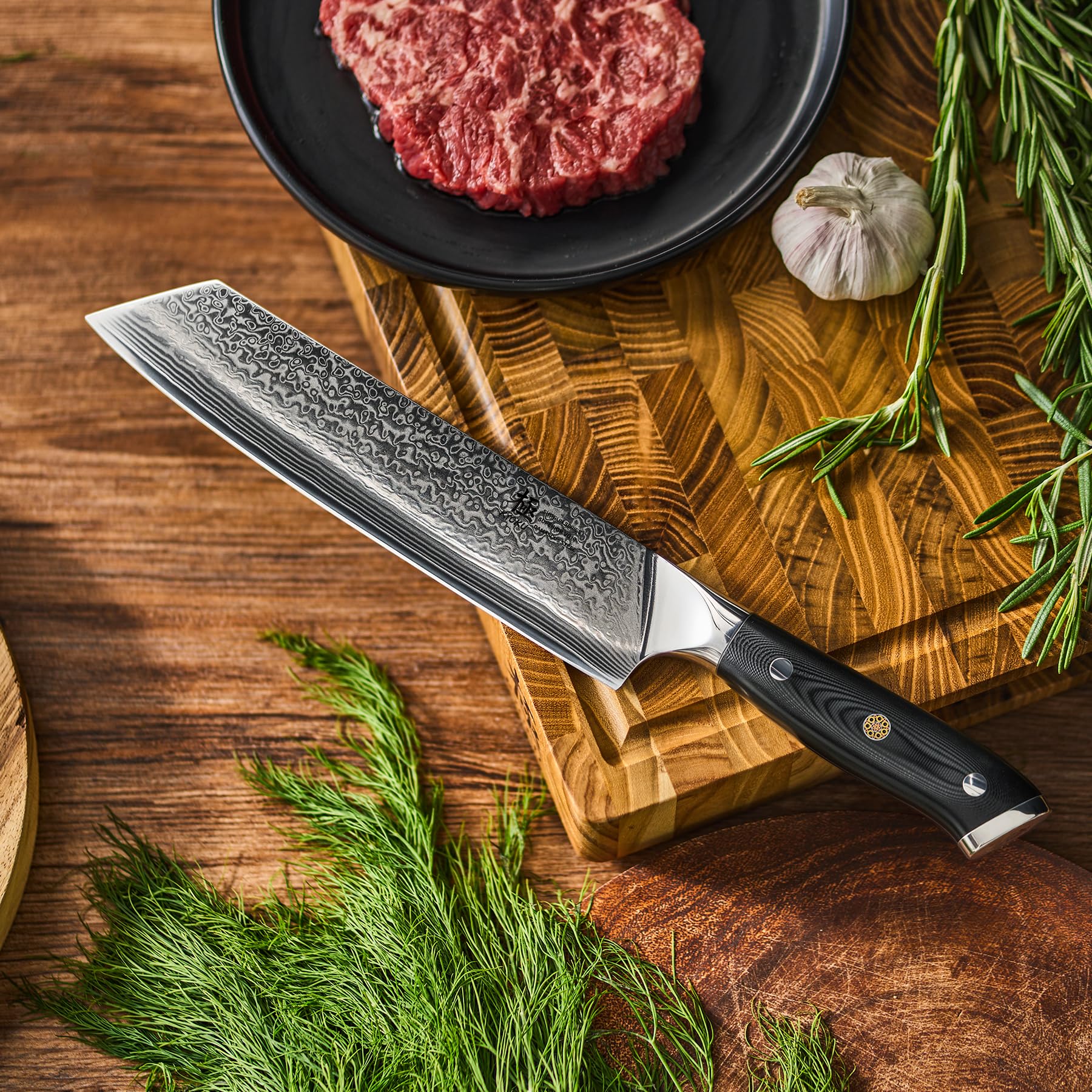 KYOKU Kiritsuke knife in kitchen setup for versatile prep