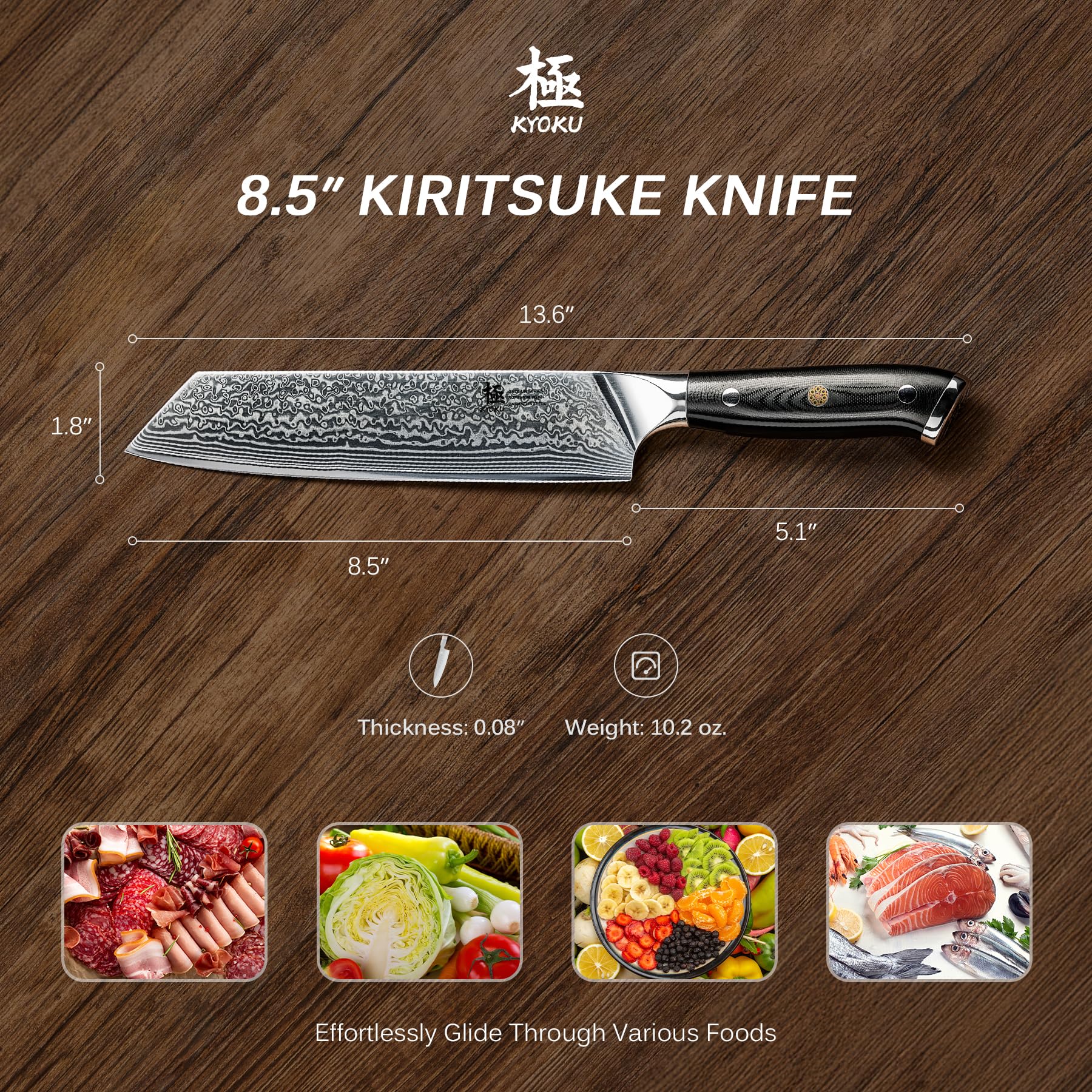 KYOKU Kiritsuke knife slicing vegetables with smooth precision