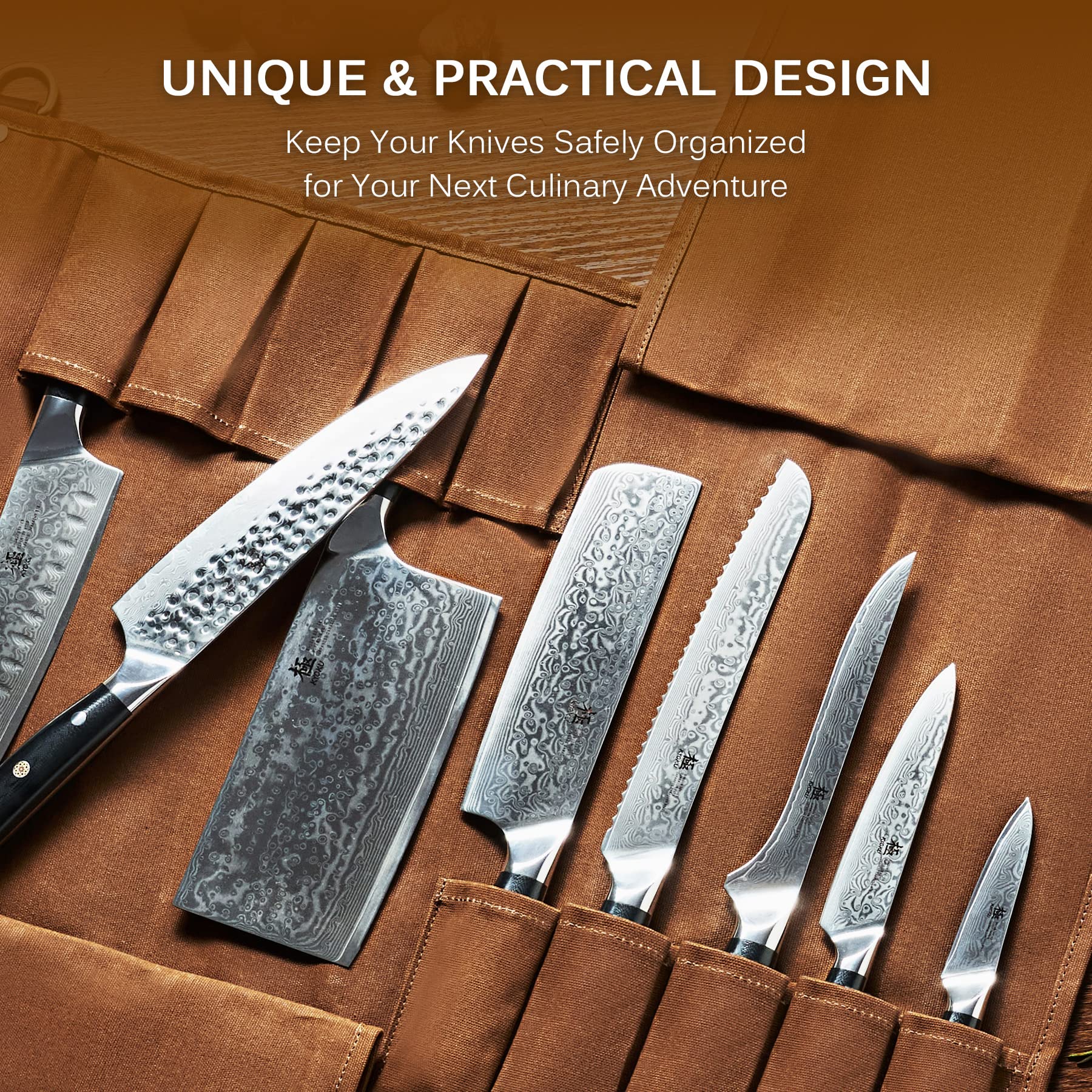KYOKU knife roll with three utility loops for extra attachments and quick access.