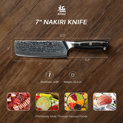 KYOKU Nakiri on cutting board illustrates precise vegetable chopping in action.