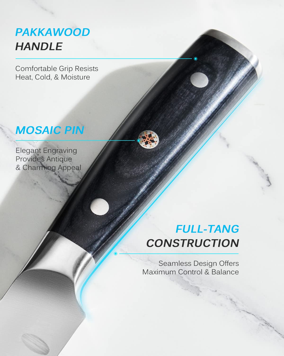 KYOKU full-tang knife with pakkawood handle and mosaic pin