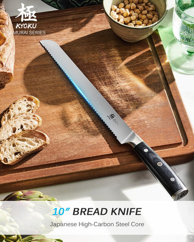 KYOKU razor-sharp blade ensures clean cuts through baguettes and brioche.