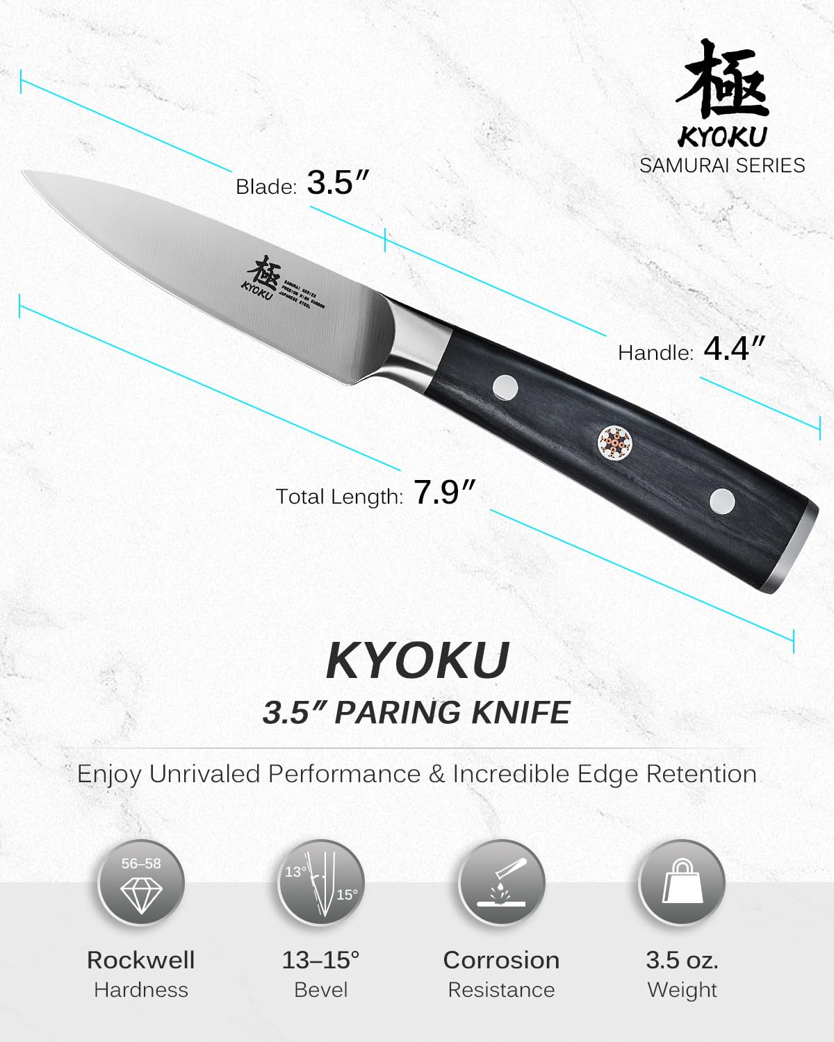 KYOKU Samurai 3.5in paring knife case for transport and organization.