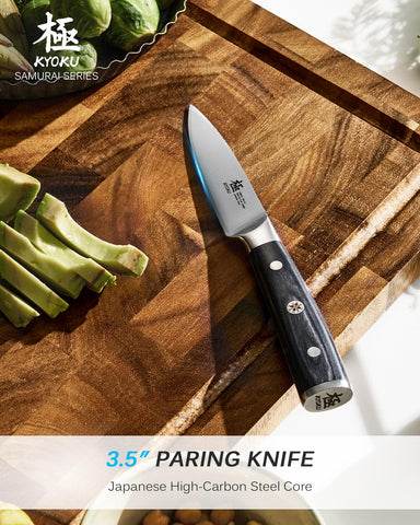 KYOKU Samurai 3.5in paring knife handle offers ergonomic comfort.
